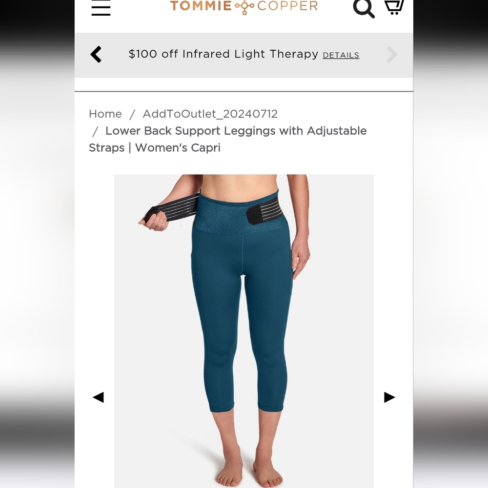 Tommie Cooper Lower Back Support  Leggings/Capri with Adjustable Straps SzL Navy